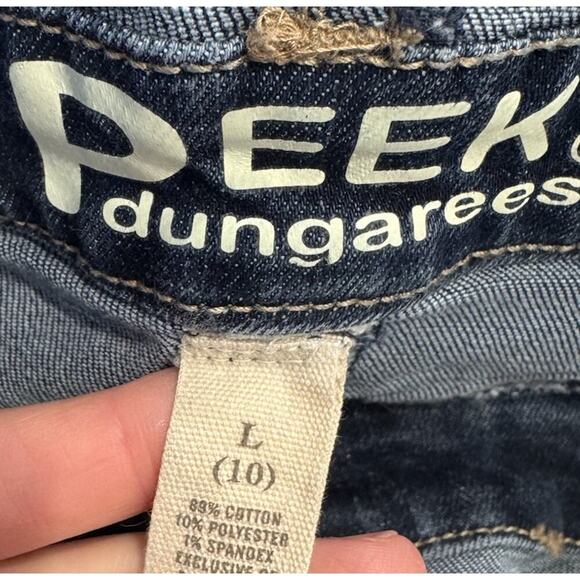 Peek Dungarees Girls Size 10 Overalls Denim Shortalls Embroidered Dark Wash Boho - Picture 9 of 9